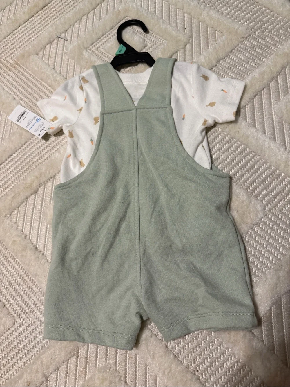 Carter's Sage Green Baby Overalls with Bunny Pocket